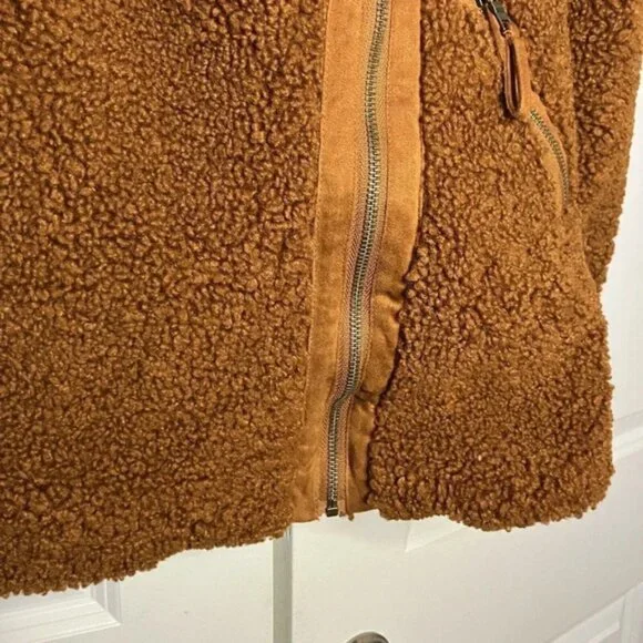 Anthropologie Marrakech Fuzzy Teddy Tan Brown Aviator Moto Style Jacket XS - Picture 8 of 9